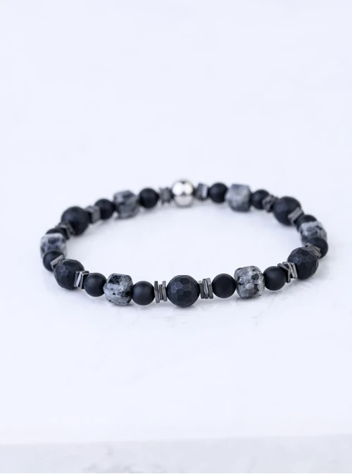 [Zestaw] Bransoleta męska, Onyks, Kwarc z Turmalinem, stal S109243S00