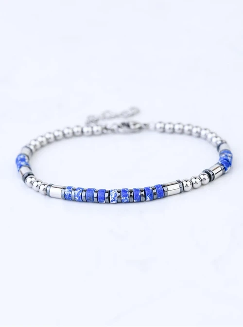 [Zestaw] Bransoletka męska, sznurek, granatowy, stal S109285S04