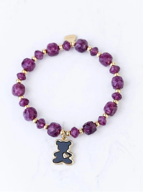 [Zestaw] Bransoletka monstera, Turmalin, stal pozłacana S108542Z00