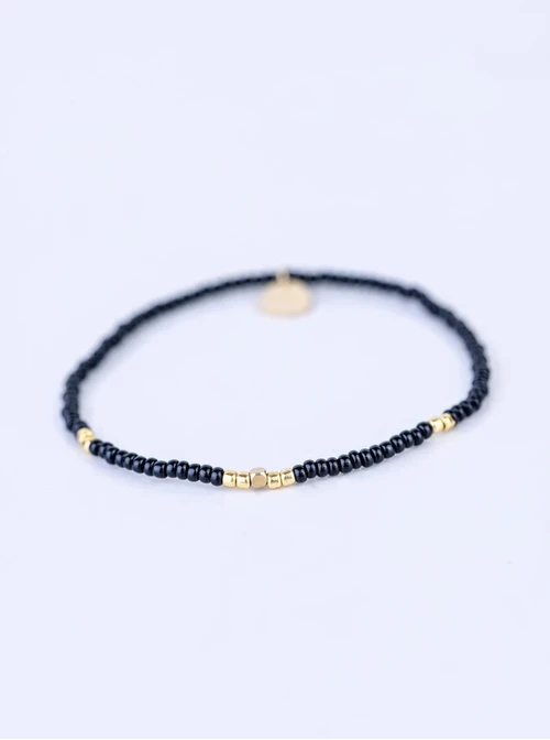[Zestaw] Bransoletka czarne koraliki, perła, stal pozłacana S109370Z01