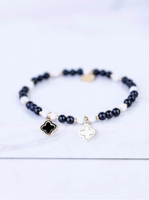 [Zestaw] Choker koniczynki, Obsydian, stal pozłacana S309421Z01