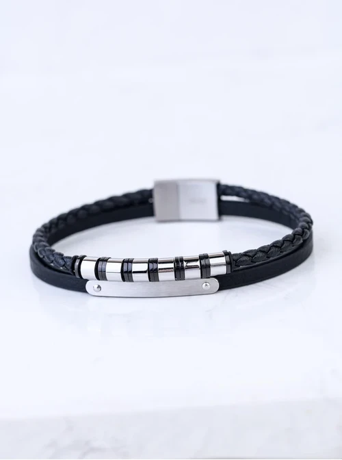 [Zestaw] Bransoletka męska, czarny, stal S109300S01