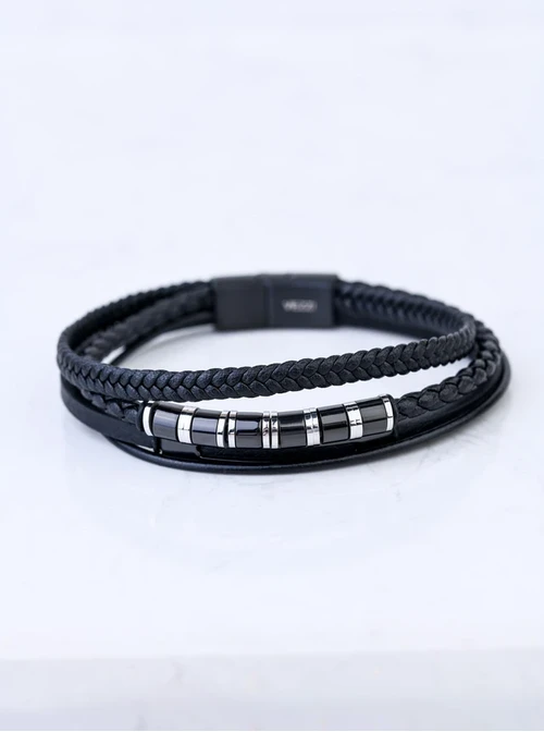 [Zestaw] Bransoletka męska, czarny, stal S109310S01