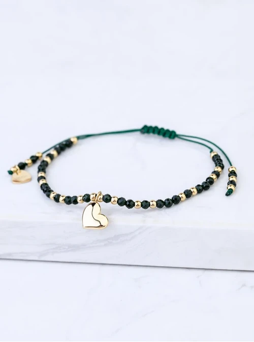 [Zestaw] Bransoletka monstera, Turmalin, stal pozłacana S108542Z00