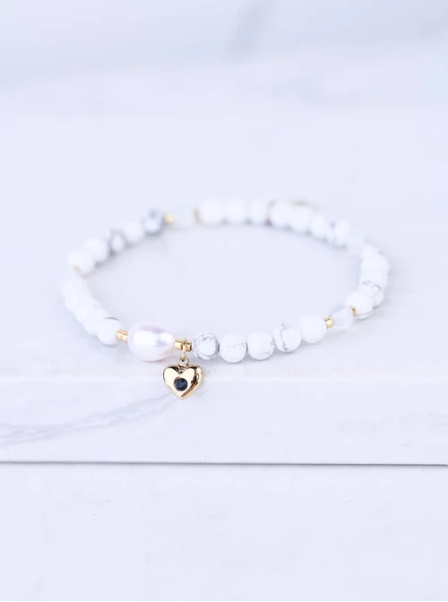 [Zestaw] Bransoletka serduszko, skrzydełko, Obsydian, stal pozłacana S109380Z01