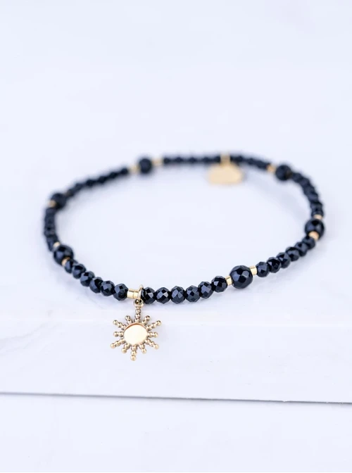 [Zestaw] Bransoletka drzewko, perełki, Obsydian, stal pozłacana S109363Z00