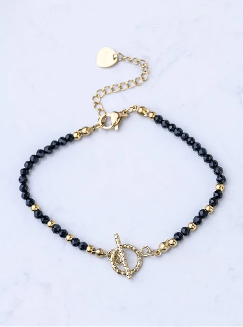 [Zestaw] Choker z Onyksem, stal pozłacana S308686Z00