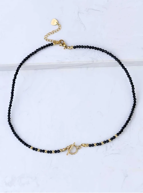 [Zestaw] Choker z Onyksem, stal pozłacana S308686Z00