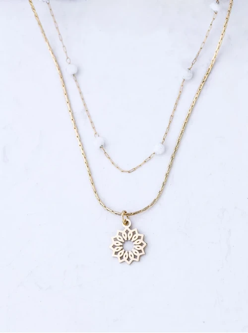 [Zestaw] Naszyjnik Rozeta Vezzi, Kamień Księżycowy, stal pozłacana S308387Z00