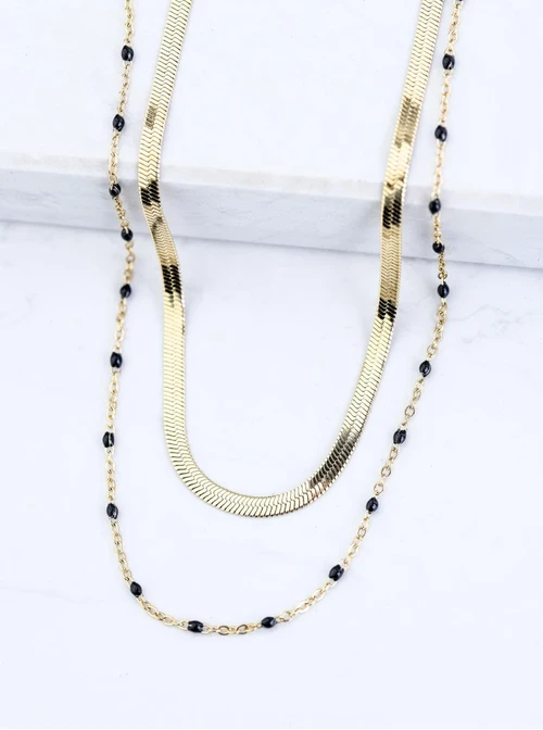 [Zestaw] Naszyjnik podwójny żmijka, stal pozłacana S309494Z01