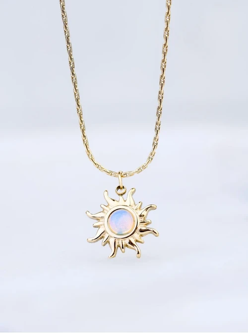[Zestaw] Naszyjnik słońce, Opal, stal pozłacana S309340Z00