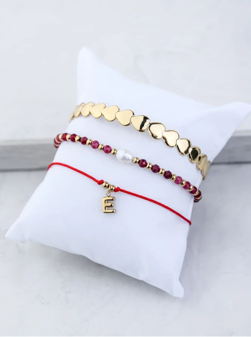 [Zestaw] Bransoletka sztywna serduszka, stal pozłacana S109106Z00