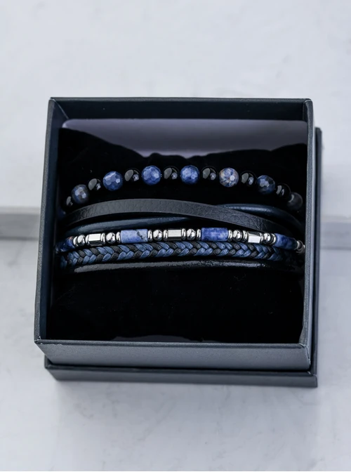 [Zestaw] Bransoleta męska Lapis Lazuli, Obsydian, stal S109211S00