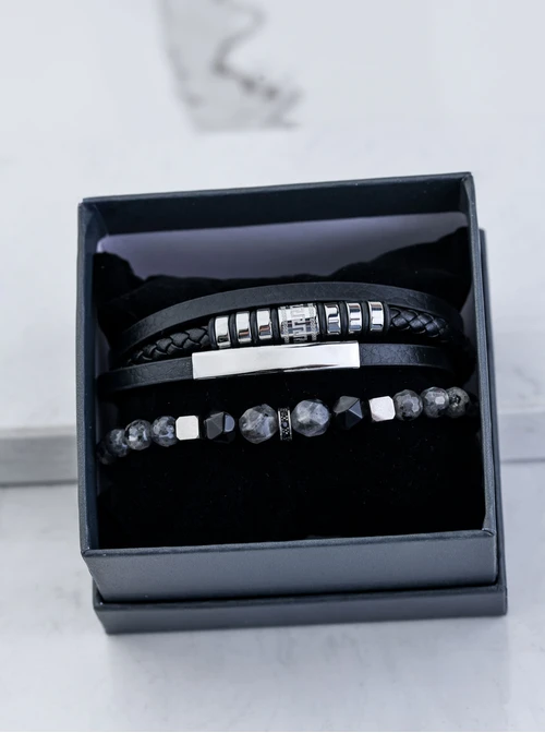 [Zestaw] Bransoleta męska, Obsydian, Kwarc, stal S109249S00