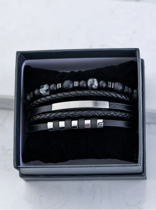 [Zestaw] Bransoleta męska, Onyks, Kwarc z Turmalinem, stal S109243S00