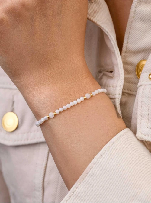 Bransoletka Kamień Księżycowy, kryształki, stal pozłacana S109407Z02