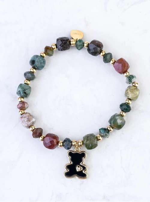 Bransoletka Miś, Agat Indyjski, stal pozłacana S108939Z00