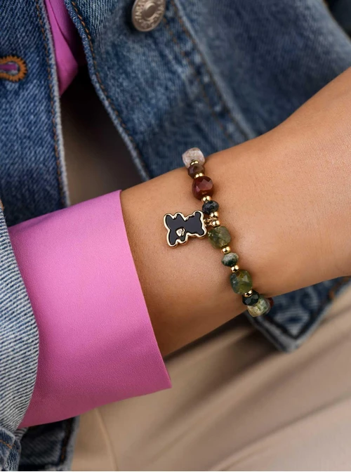 Bransoletka Miś, Agat Indyjski, stal pozłacana S108939Z00