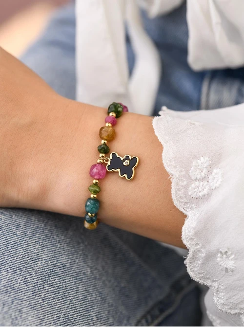 Bransoletka Miś, Agat Kolorowy, stal pozłacana S108942Z00