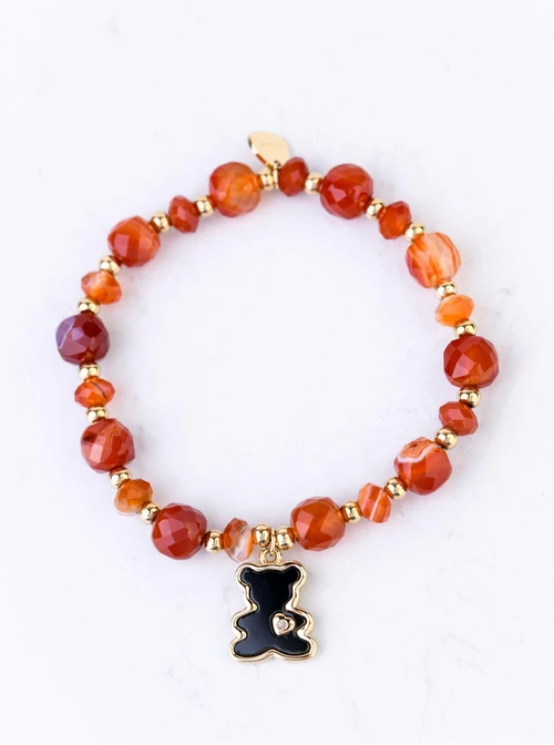 Bransoletka Miś, Agat, stal pozłacana S108937Z00