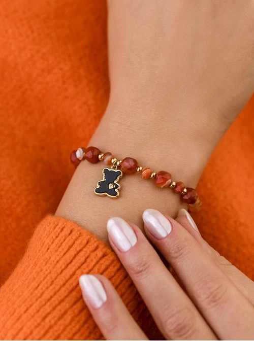 Bransoletka Miś, Agat, stal pozłacana S108937Z00