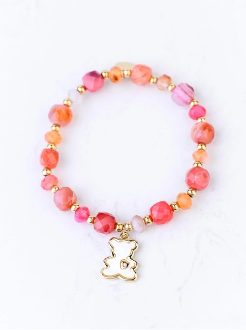 Bransoletka Miś, Agat, stal pozłacana S108947Z00