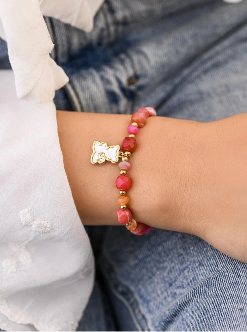 Bransoletka Miś, Agat, stal pozłacana S108947Z00