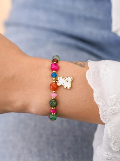 Bransoletka Miś, Agat, stal pozłacana S108949Z00