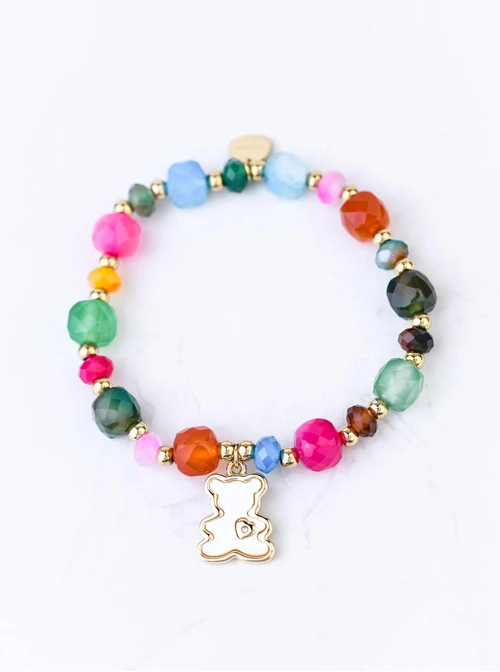 Bransoletka Miś, Agat, stal pozłacana S108949Z00