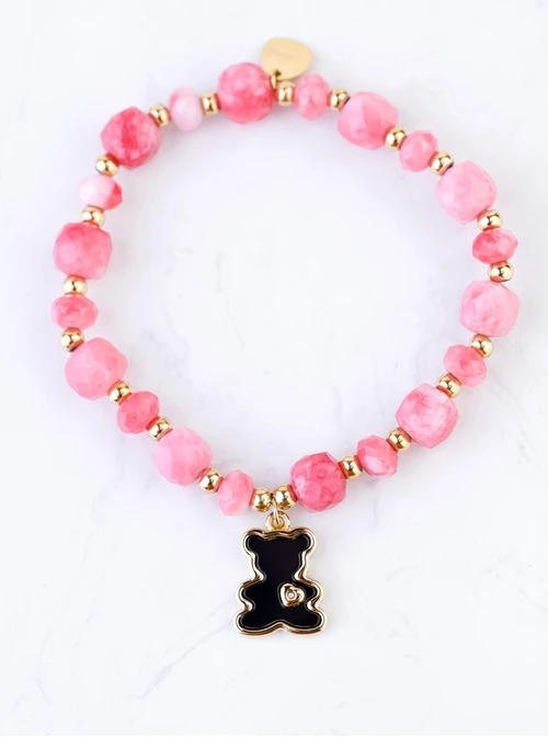 Bransoletka Miś, Rodochrozyt, stal pozłacana S108933Z00