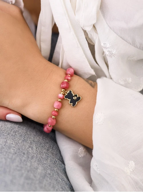 Bransoletka Miś, Rodochrozyt, stal pozłacana S108933Z00