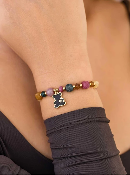 Bransoletka Miś, Turmalin, stal pozłacana S108943Z00