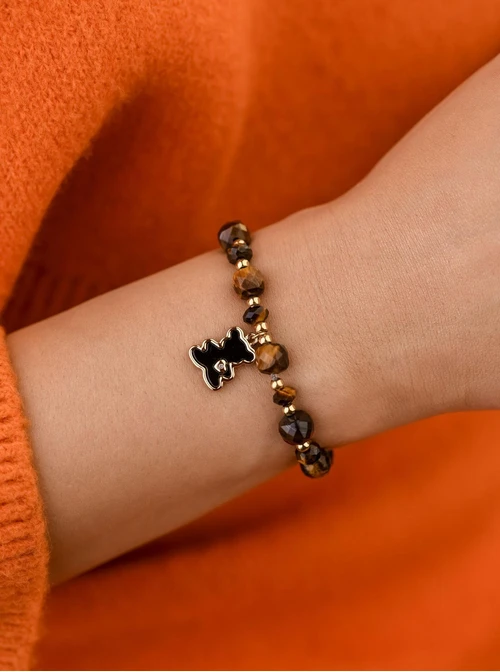 Bransoletka Miś, Tygrysie Oko, stal pozłacana S108934Z00