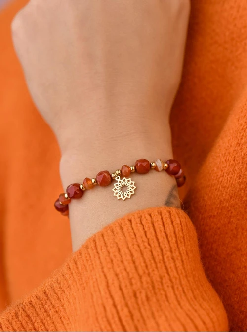 Bransoletka Rozeta Vezzi, Czerwony Agat, stal pozłacana S108984Z00