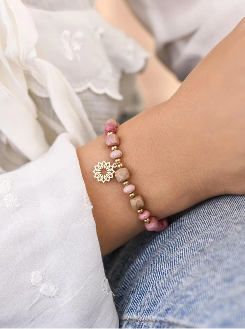 Bransoletka Rozeta Vezzi, Czerwony Piaskowiec, stal pozłacana S108979Z00