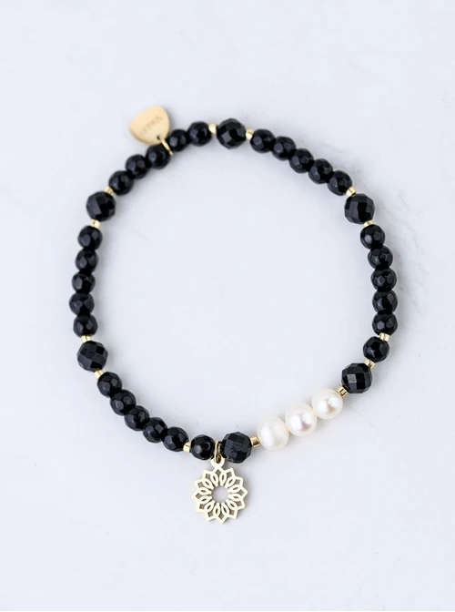 Bransoletka Rozeta Vezzi, Obsydian, stal pozłacana S109359Z01