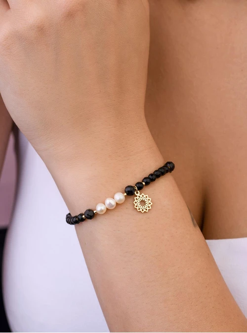 Bransoletka Rozeta Vezzi, Obsydian, stal pozłacana S109359Z01