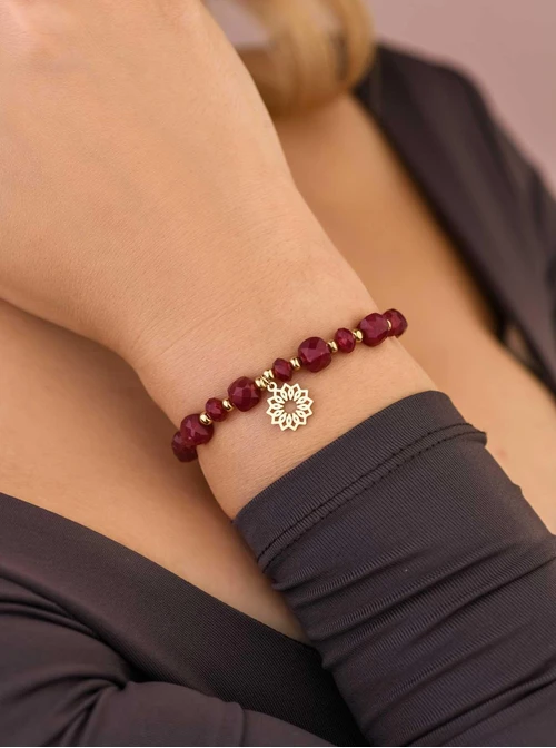 Bransoletka Rozeta Vezzi, Rubin, stal pozłacana S108988Z00