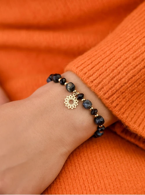 Bransoletka Rozeta Vezzi, Tygrysie Oko, stal pozłacana S108973Z00