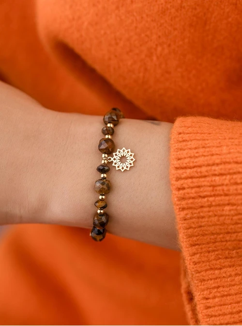 Bransoletka Rozeta Vezzi, Tygrysie Oko, stal pozłacana S108978Z00