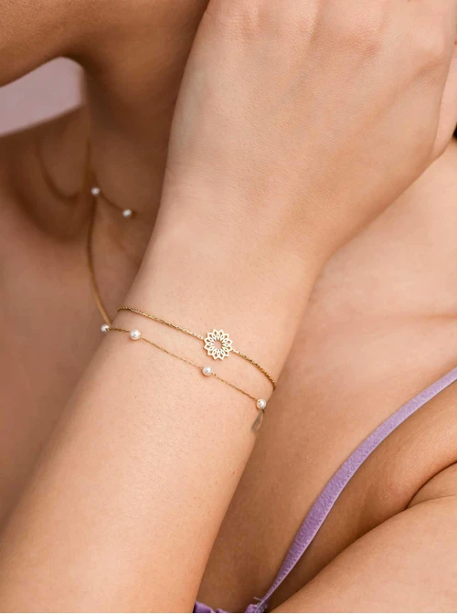 Bransoletka Rozeta Vezzi, perełki, stal pozłacana S108439Z00