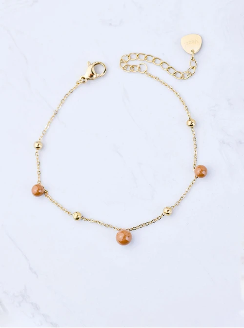 Bransoletka beżowe kuleczki, stal pozłacana S109452Z13