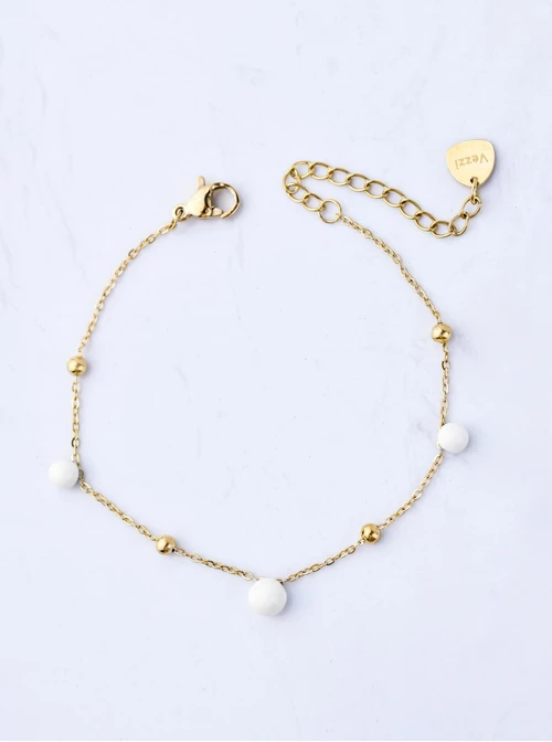 Bransoletka białe kuleczki, stal pozłacana S109452Z02