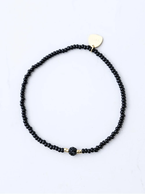Bransoletka czarne koraliki, stal pozłacana S109372Z01