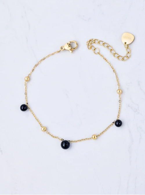 Bransoletka czarne kuleczki, stal pozłacana S109452Z01