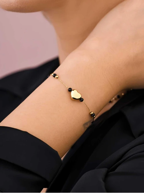 Bransoletka dmuchane serduszko, stal pozłacana S107872Z01