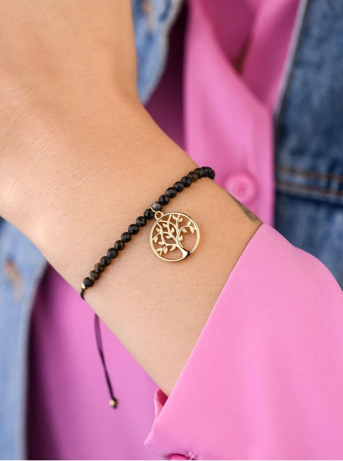 Bransoletka drzewko, Obsydian, stal pozłacana S108549Z00