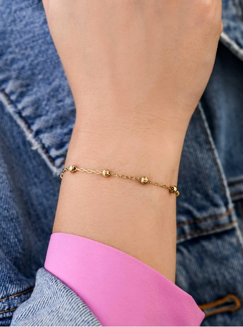 Bransoletka frezowane kuleczki, stal pozłacana S107777Z00