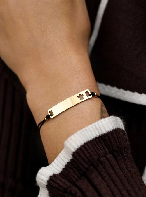 Bransoletka grawer, aniołek, czarny, stal pozłacana S108071Z-01