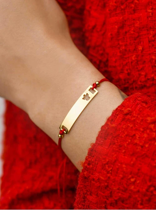 Bransoletka grawer, aniołek, czerwony, stal pozłacana S108071Z-03